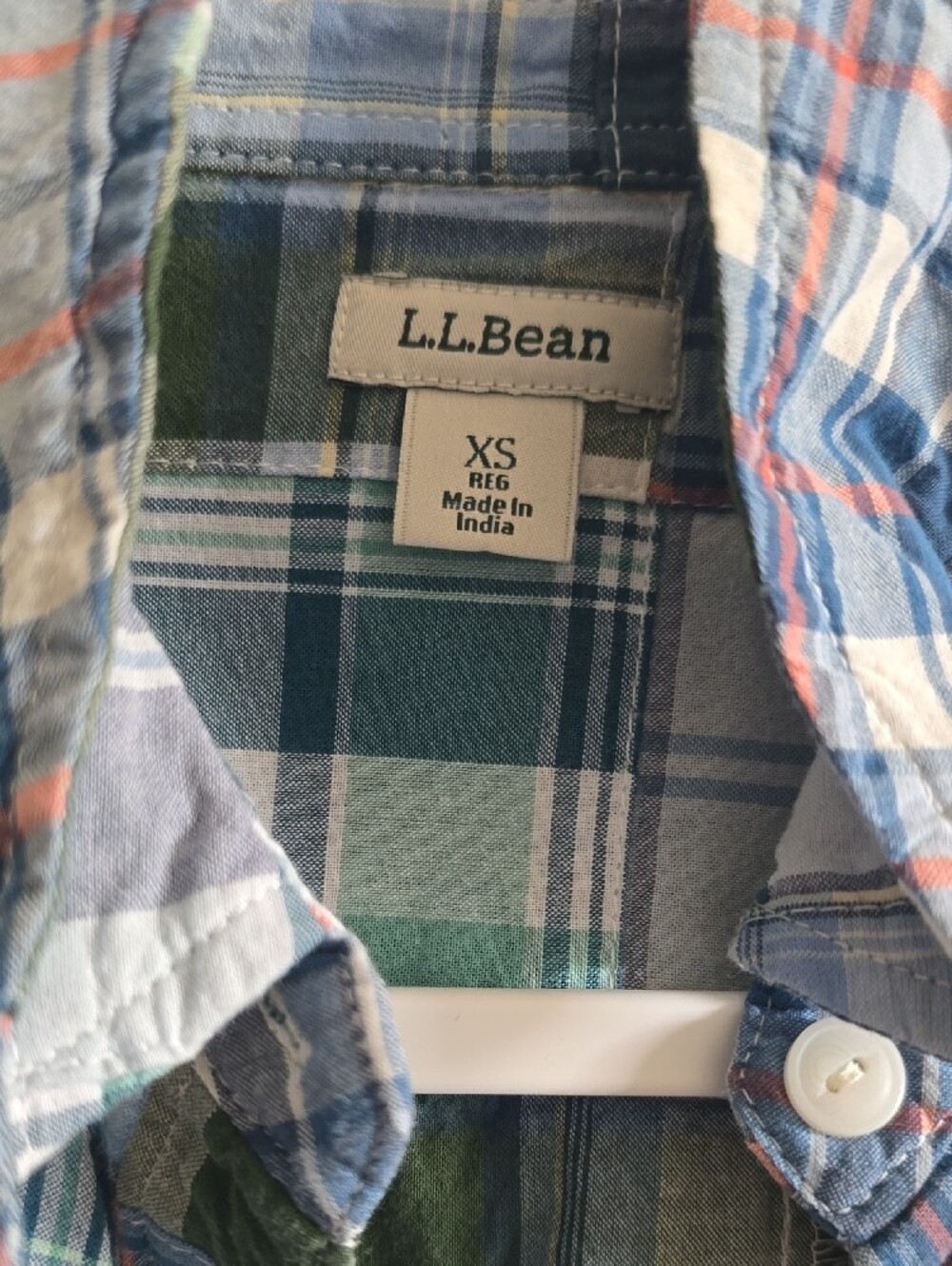 L.L. Bean Women's Patchwork Plaid Button-Down in Blue, Green, White - Picture 2 of 3